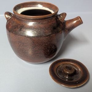Signed Studio Pottery Brown Speckled Stoneware Teapot w Lid Artisan 2021